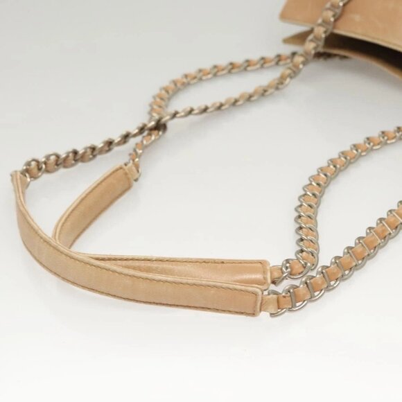 PRADA Chain Shoulder Bag Leather Beige Gold Auth 122203 - Picture 8 of 16